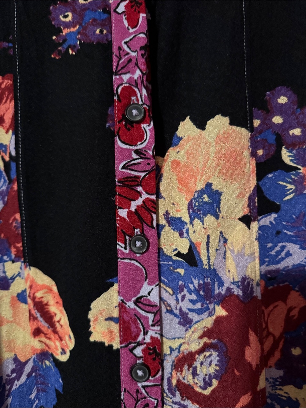 Free People Brunch a Bunch Mixed Floral Button-Front Tunic with Pink Accent - Picture 7 of 11